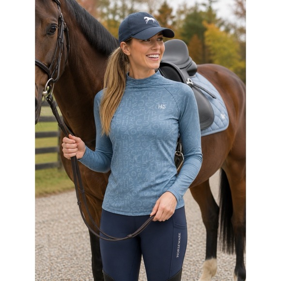 Horseware Ireland Tops - Horseware Ireland Size XL Keela Base Layer Top Blue Mock Neck Equestrian Stretch